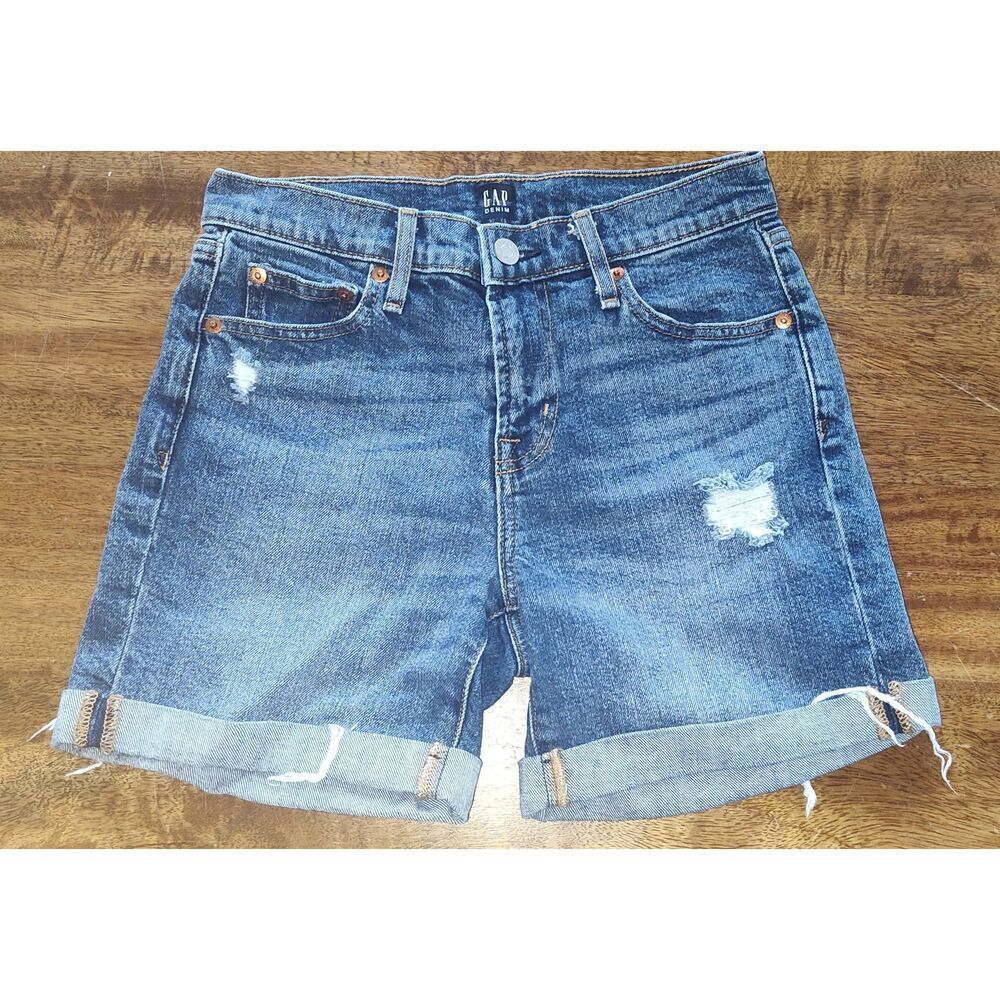 Gap Denim shorts distressed Size 25 waist 5" inseam light indigo